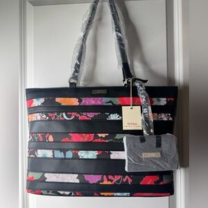 Trina Turk Multicolor Striped Floral Tote Hannah with strap wallet